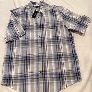 Alfani Men's Plaid Short Sleeve Shirt - Gray and Purple